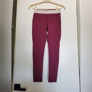 RARE Free People‎ Movement Burgundy Leggings Crochet Like Waistband Size Small